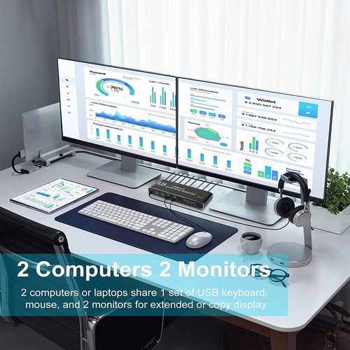 Usb3.0kvm Switch 2 X 2 Saídas Com Suporte A Áudio, 4k60hz