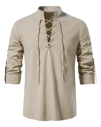 Camisa Cuello Mao Hombre Casual Manga Larga Estilo Escocesas