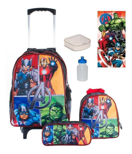 Kit Mochila Infantil Rodinhas Vingadores+ Lancheira + Estojo