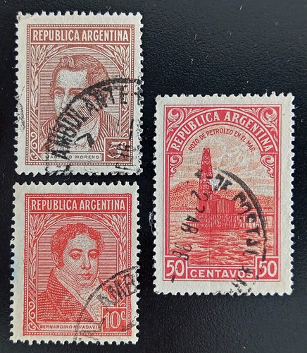 Argentina, Lote 3 Sellos 1era Proc Riq Estaf Ambulant L17719