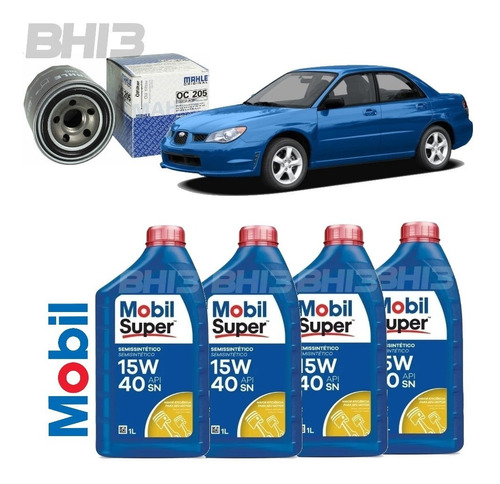 Kit Troca De Óleo Mobil 15w40 Subaru Impreza Fwd 1.6 Oc205