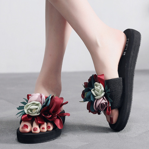 Sandalias De Verano Con Cuñas De Flores Bohemias Para Mujer,