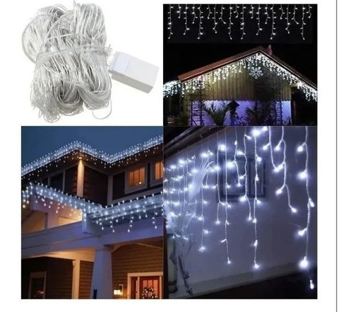 Luces Lluvia X100 Fría Cable Transparente Navidad
