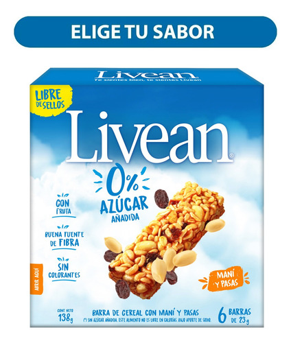 Pack 6 Barras De Cereal Livean 23g - Elige Tu Sabor