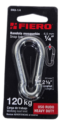 Par Mosquetón Fiero Largo 6,3cm Resitencia 120kgs Bma-1/4