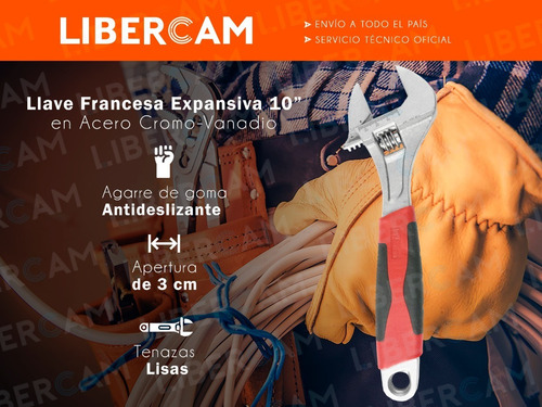 Imagen 3 de 10 de Llave Ajustable Francesa 10 Pulgadas 250mm Mango Goma