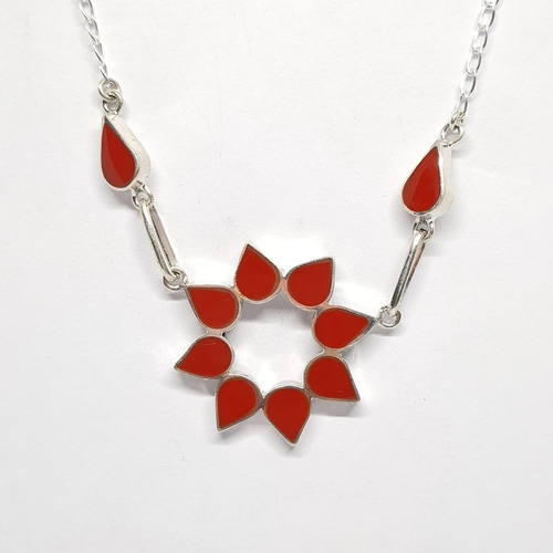 Collar Plata Ley 950 Con Piedra Coral