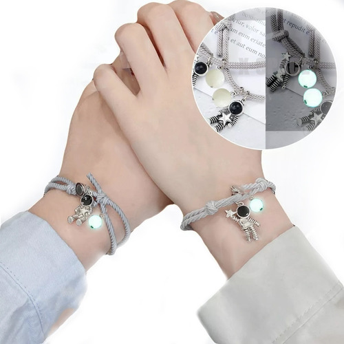 Pulseras Pareja Brillan Iman Astronauta,pulsera Amistad 1par