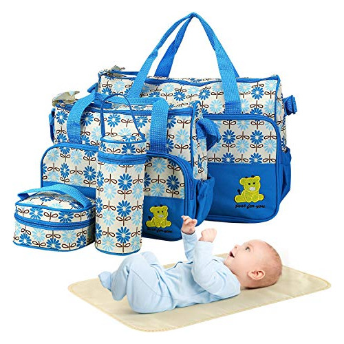 Set De 5 Bolsas De Pañales, Bolsas Bebé Mamá (azul)