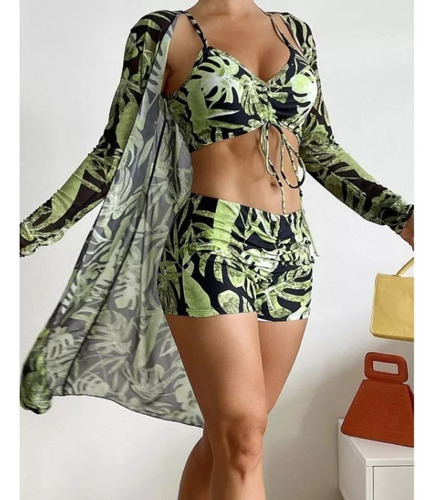 Nm Conjunto De Traje De Baño De Playa Hawaiano De 3 Piezas