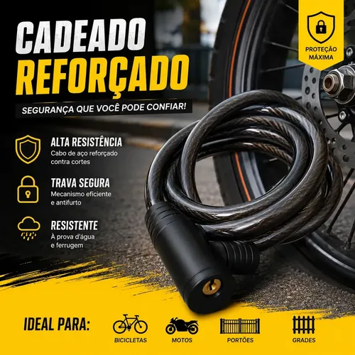 Cadeado Para Bicicleta Com Chave - 12mm X 1000mm Lamericano Cor Preto