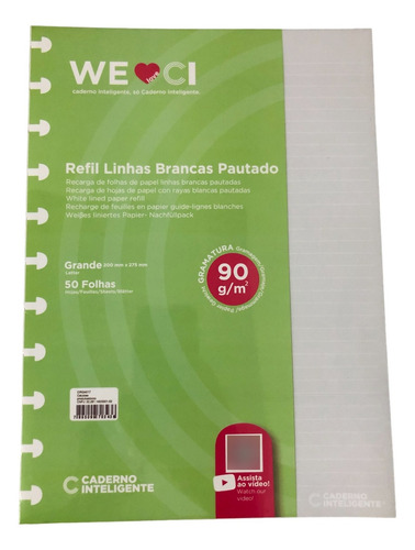 Caderno Inteligente Refil Linhas Brancas Pautado 90g Grande
