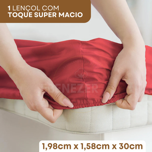 Jogo De Cama Queen Padrão Fronha Ponto Palito 400 Fios C/ Elástico Maciez E Conforto Prolongado Cor Vermelho