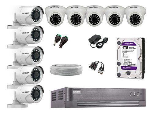 Kit 10 Camaras De Seguridad Hikvision Hd 1tb Completo