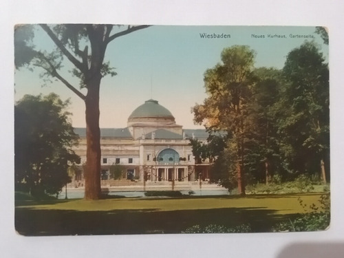 Alemania Postal Wiesbaden Neues Kurhaus Gartenselte 1910