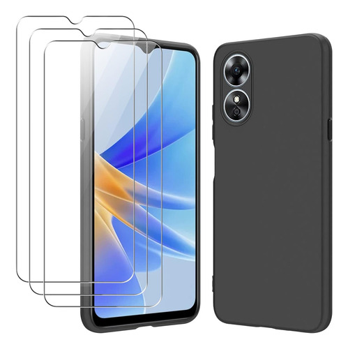 Funda Silicona Líquida Tpu Carcasa Para Oppo A17/a17k+mica Negro Oppo A17 / Oppo A17k