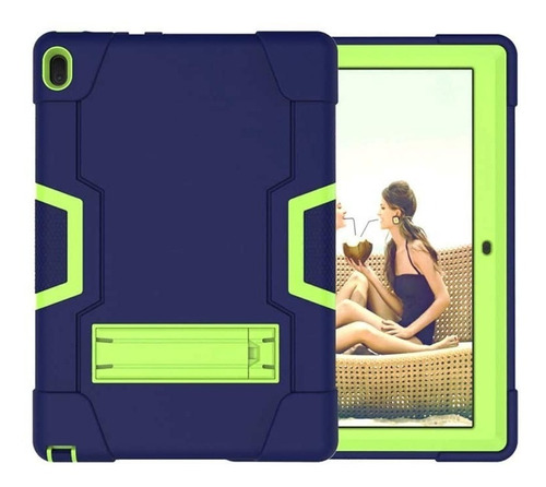 Funda Uso Rudo Con Base Para Tablet Lenovo Tab E10 Tb-x104f Color Azul Con Verde