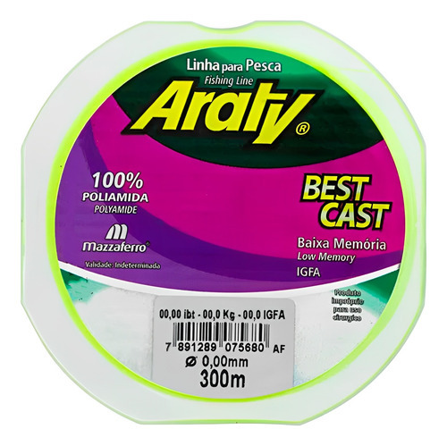 Linha Monofilamento Araty Best Cast 0.45mm 300m - Mazzaferro Cor Verde