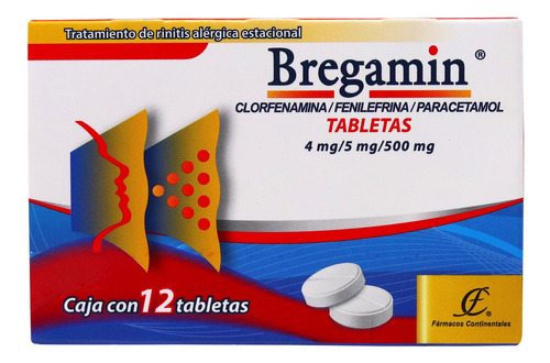 Bregamin 4 Mg/5mg/500mg 12 Tabletas Clorfenamina / Fenilefri