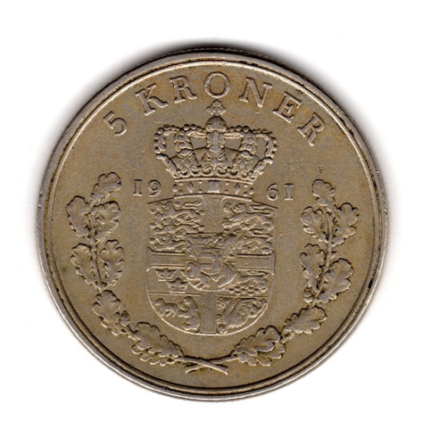 Bkz / Dinamarca - 5 Kroner 1961 Km#853.1