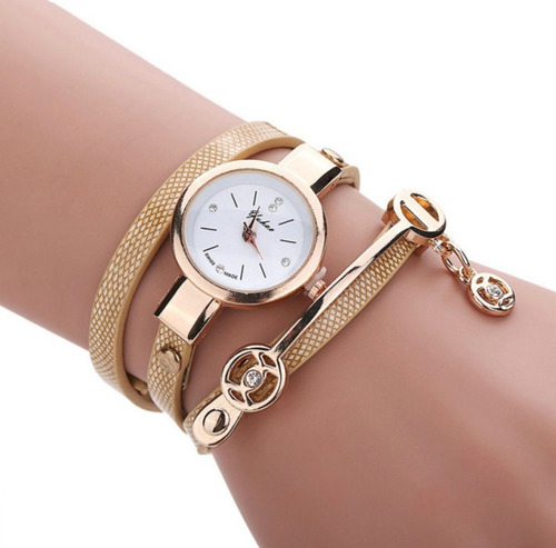 Relógio Feminino Bracelete Strass Dourado Pulseira 3 Voltas