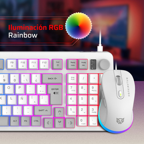Combo Gamer 2 En 1 Alámbrico Squad Conquest Kg515 Alámbrico Mouse Blanco Teclado Blanco