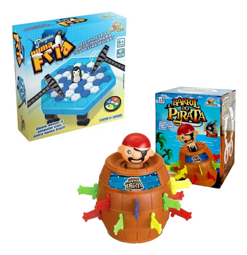 Kit Jogos De Mesa P/família Pinguim Numa Fria Barril Pirata