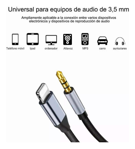 Cable Auxiliar Coche Lighting A 3,5mm Adaptador 1.5m Para Ip