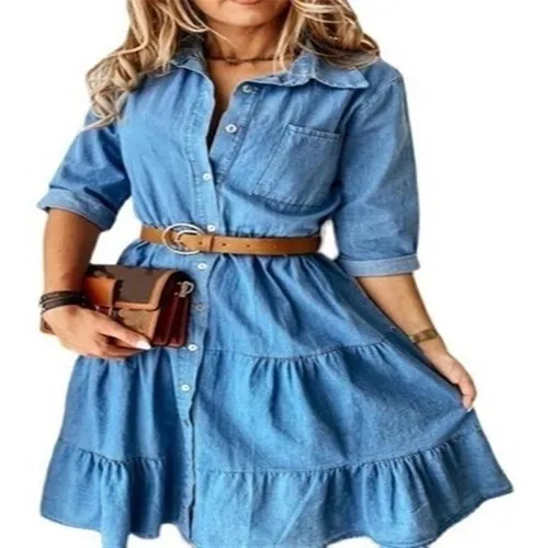 Vestido de mezclilla con cinturon cheap