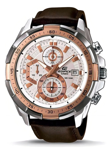 Relógio masculino Casio Edifice EFR-539l-7c, pulseira de café marrom, moldura de cobre, fundo branco