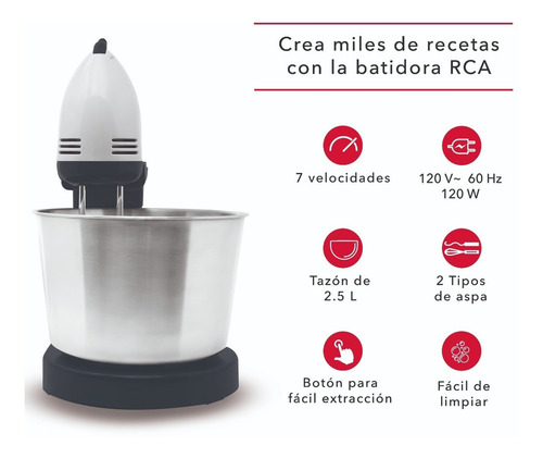 Rca Batidora De Pedestal 2 En 1 Rc-67ss Color Gris