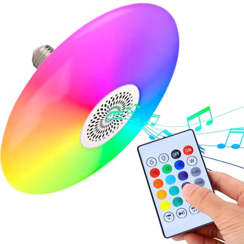 Controle de alto-falante Bluetooth Foco Ufo, luz LED RGB branca de 23 cm