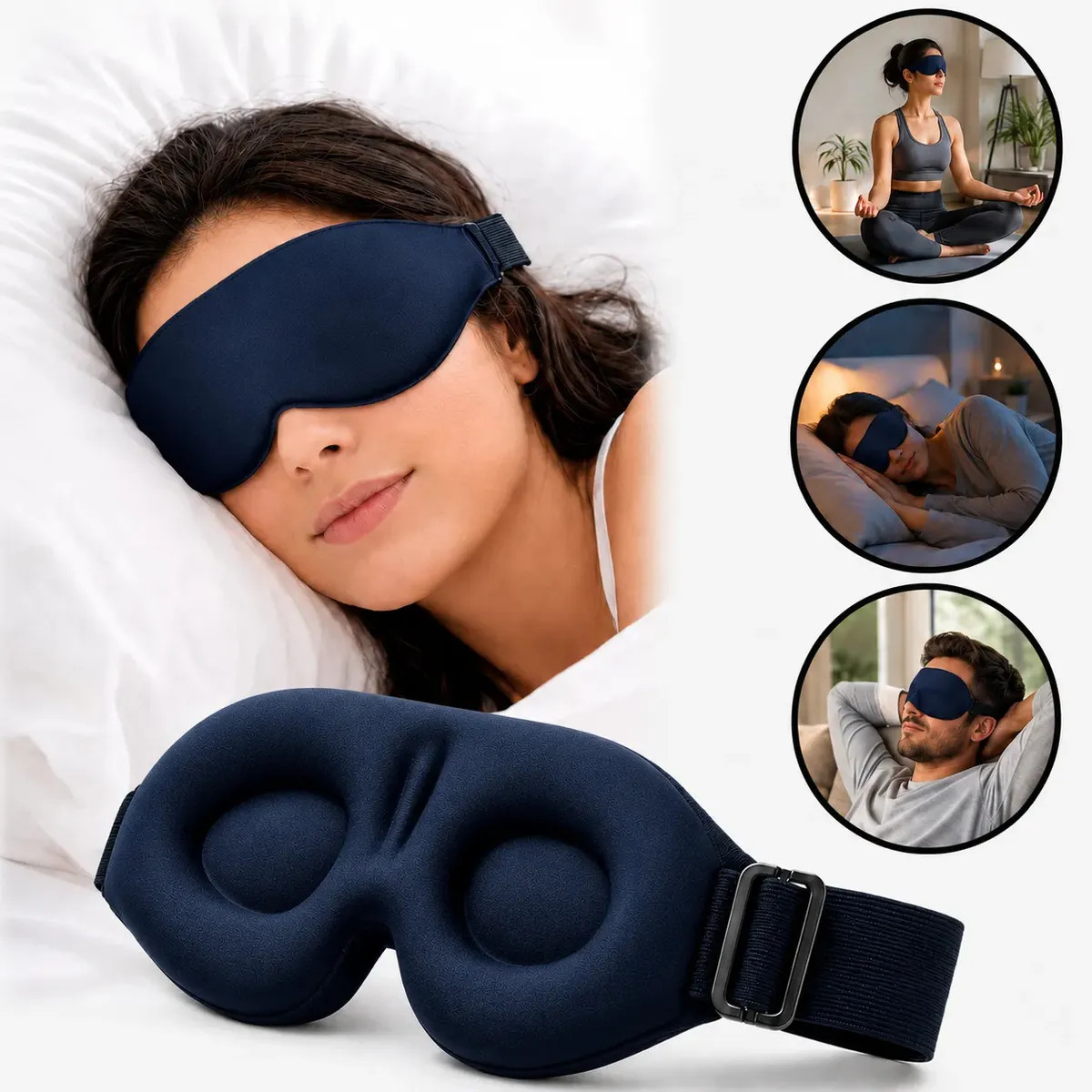 Mascara Para Dormir Confortável Ajustável Tapa Olho Molde 3d Azul Marinho 3d
