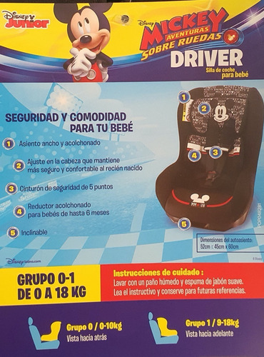 Imagen 6 de 6 de Autoasiento Silla Asiento De Auto Driver Disney Mickey Niños