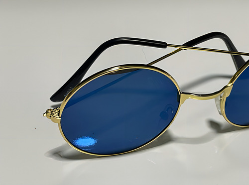 Gafas Woodstock Beats Jimmy Hendrix Rock Look con montura redonda, color varilla dorada, lente dorada, color azul espejo
