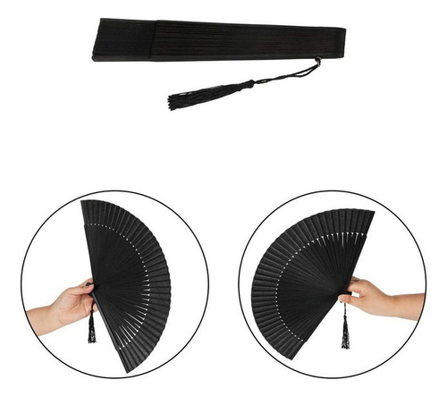 2 Leque Chinês Dobrável De Bambu Preto Ventilador De Mão A