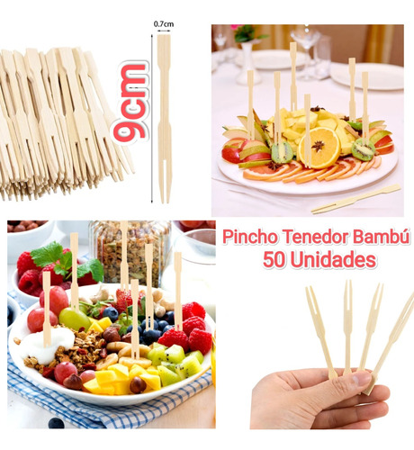 Tenedor De Bambu 9cm 50 Unidades Paquete Pinchos Eventos