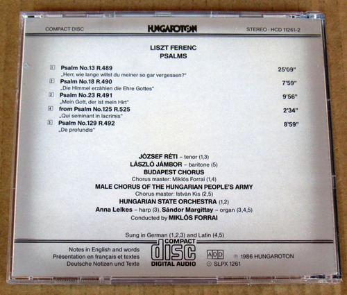 Cd Hungaro - Liszt, Miklós Forrai - Psalms 13, 18, 23, 125 & (Usado)