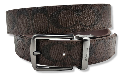 Cinturon Coach Doble Vista Reversible Hombre Mujer Unisex Color Chocolate Diseño De La Tela Hebilla Clasica Talla Xg (130cm)