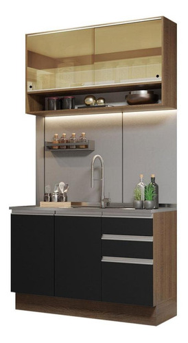 Cozinha Compacta Madesa Glamy 120002 C Armá Balc S Tampo Rp Cor Rustic/Preto