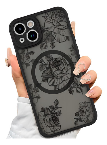 Funda Aigomara iPhone 15 Floral Negro Tpu+pc