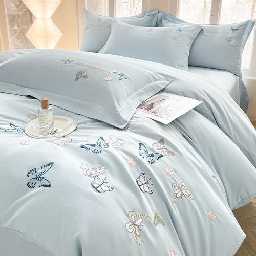 Azul Celeste Borboleta - Cama De 1,8 M [conjunto De Quatro L