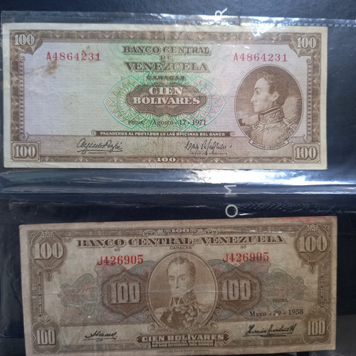 Dos Billetes De 100 Bs.año 1958 Y 1971