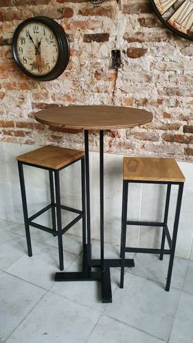 Imagen 2 de 6 de Mesa Barra Bar Alta Redonda 70cm X 1.05m + 2 Taburetes S/res