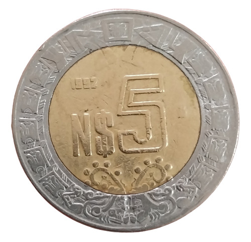 Moeda México 5 Pesos Novos 1992 (mbc) Perfeita!! 75-247