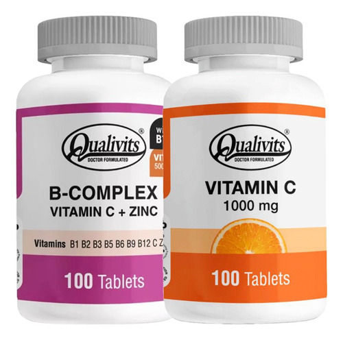 B Complex, Zinc + Vitamina C 1000 Mg 100 Tabletas Qualivits