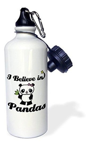 3drose  I Believe In Pandas  Sports Water Bottle, 21 Oz, Whi