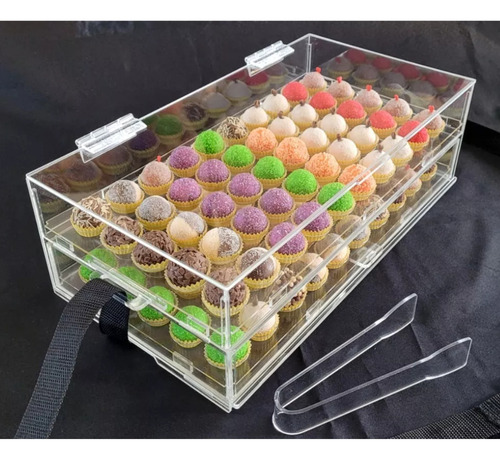 Expositor Acrilico Para 100 Brigadeiros Com Alça e Tampa