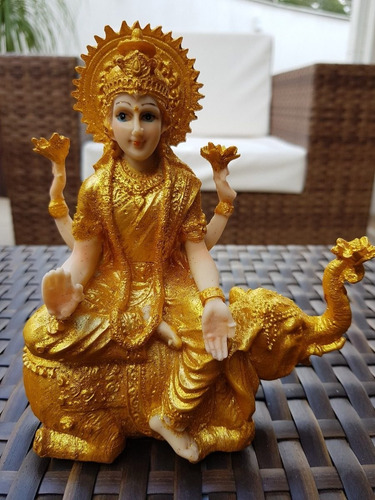 Deusa Lakshmi Hindu Elefante Decoração Resina Importado