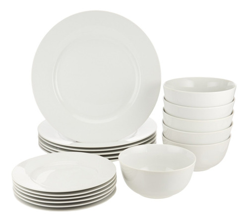 Set Vajilla Amazon Basics 18 Piezas Blancas